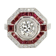 Old Cut 1.02 Carat Diamond Engagement Ring Ruby Platinum