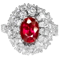 GIA Certified No Heat Oval Ruby with Pear and Round Brilliant Cut Cocktail Ring