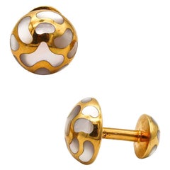 ANGELA CUMMINGS 1985 Geometric Cufflinks In 18Kt Gold with Gemstones Inlaid