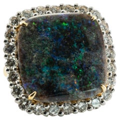 Natural Diamond Black Opal Ring 14K Gold Cocktail Vintage