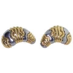 Bulgari 18 Karat Yellow and Stainless Steel Earrings "Parentesi"