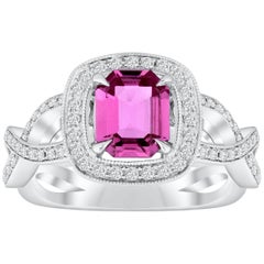 Roman Malakov 1.12 Carats Emerald Cut Pink Sapphire & Diamond Halo Wedding Ring