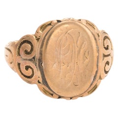 Antique Victorian Signet Ring 10 Karat Rose Gold Vintage Fine Jewelry Estate