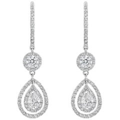 Roman Malakov 1.71 Carats Total Diamond Double Halo Dangle Earrings