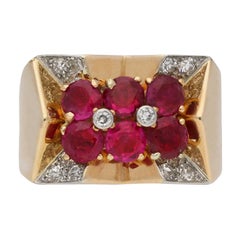 Natural Burmese Ruby and Diamond Cocktail Ring by Boucheron, circa 1945