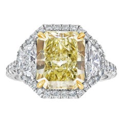 GIA Certified 3.64 Carats Radiant Cut Yellow Diamond Halo Engagement Ring