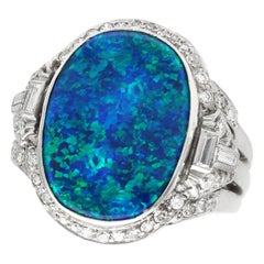 1930s 3.83 Carat Black Opal and 1.15 Carat Diamond Platinum Cocktail Ring