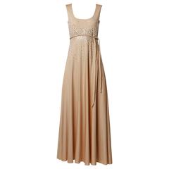 Vintage Empire-Maxikleid aus Jersey-Strick in Metallic-Silber mit Pailletten 1970er Jahre