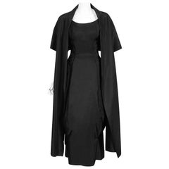 Rare 1950s Madame Grès Haute Couture Sculpted Black Silk Back-Bow Dress & Jacket