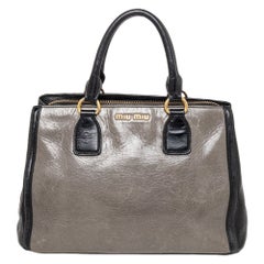 Miu Miu Grey/Black Leather Madras Tote