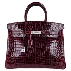 Hermes Birkin Limited Edition 35 Diamond Bordeaux Porosus Crocodile Bag