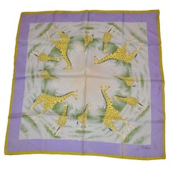 Beautiful Shades of Lavender & Olive-Green "Circle of Giraffes" Silk Scarf