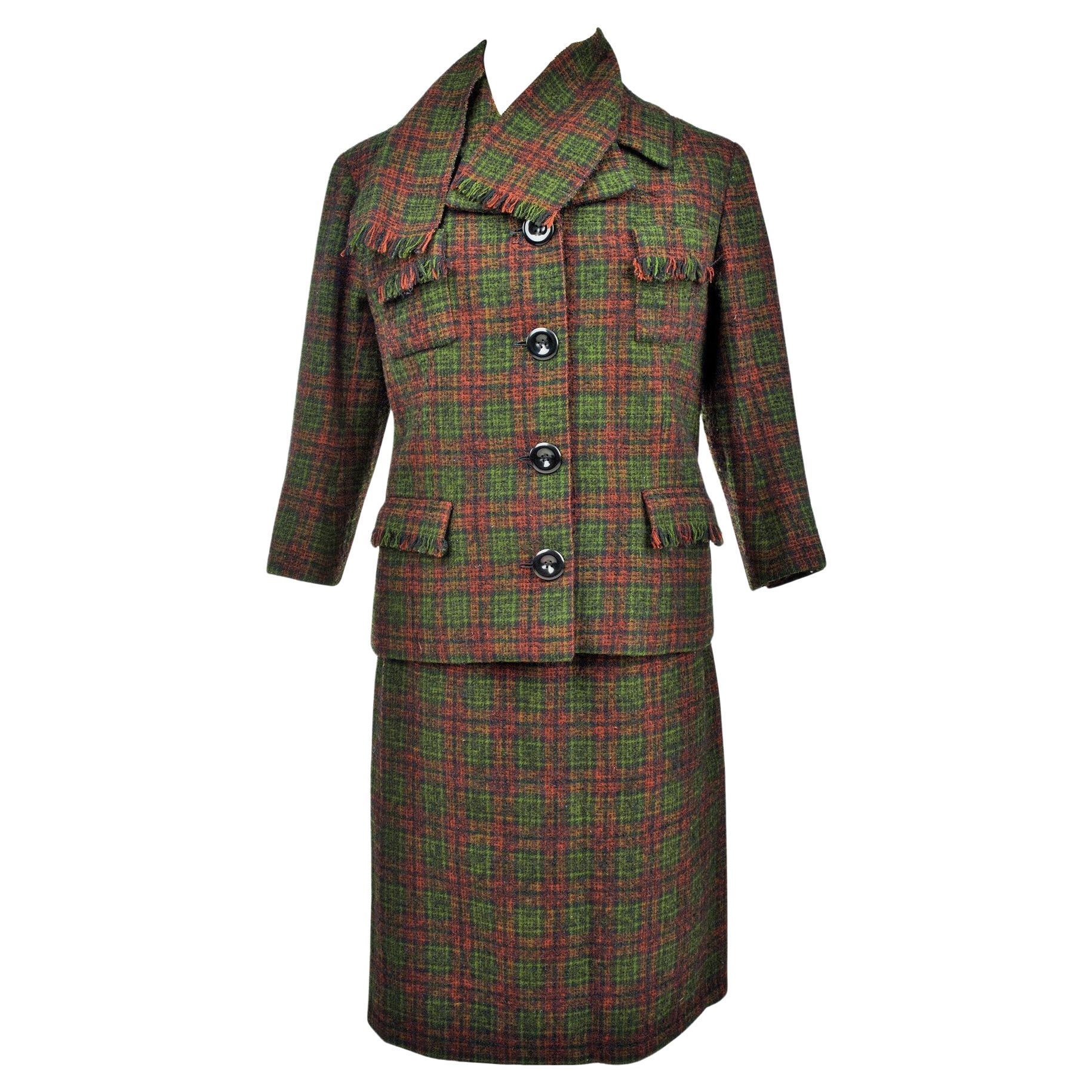 A French Dior/Bérénice Demi Couture skirt suit Wool Tartan, French Circa 1970 For Sale