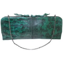 Valentino lizard skin evening bag/clutch with encrusted crystal snake closure