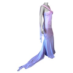 John Galliano - Robe de soirée bustier en soie avec traîne et coupe en biais, jamais portée, printemps-été 2005