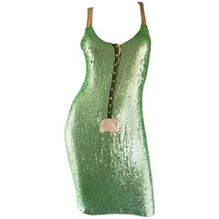 Yigal Azrouel Spring 2008 Runway Green Sequin Nude Silk Racerback Dress