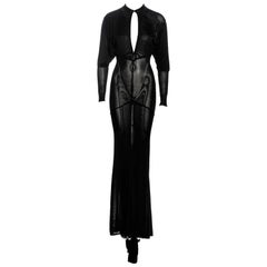 Azzedine Alaia Schwarzes Abendkleid aus Acetatstrick mit Schleppe, fw 1986