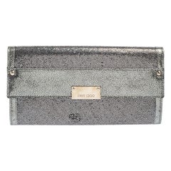 Jimmy Choo Metallic Silver Leather and Glitter Reese Clutch