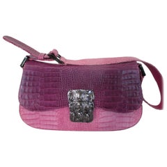 Stuart Weitzman Crocodile Print Pink Leather Bag