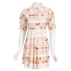 Vintage 1970's Ossie Clark Deco Cherries Celia Birtwell Print Crepe Mini Dress