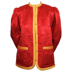 Retro 1979 SAINT LAURENT red satin RUNWAY jacket with seashell embroidery  