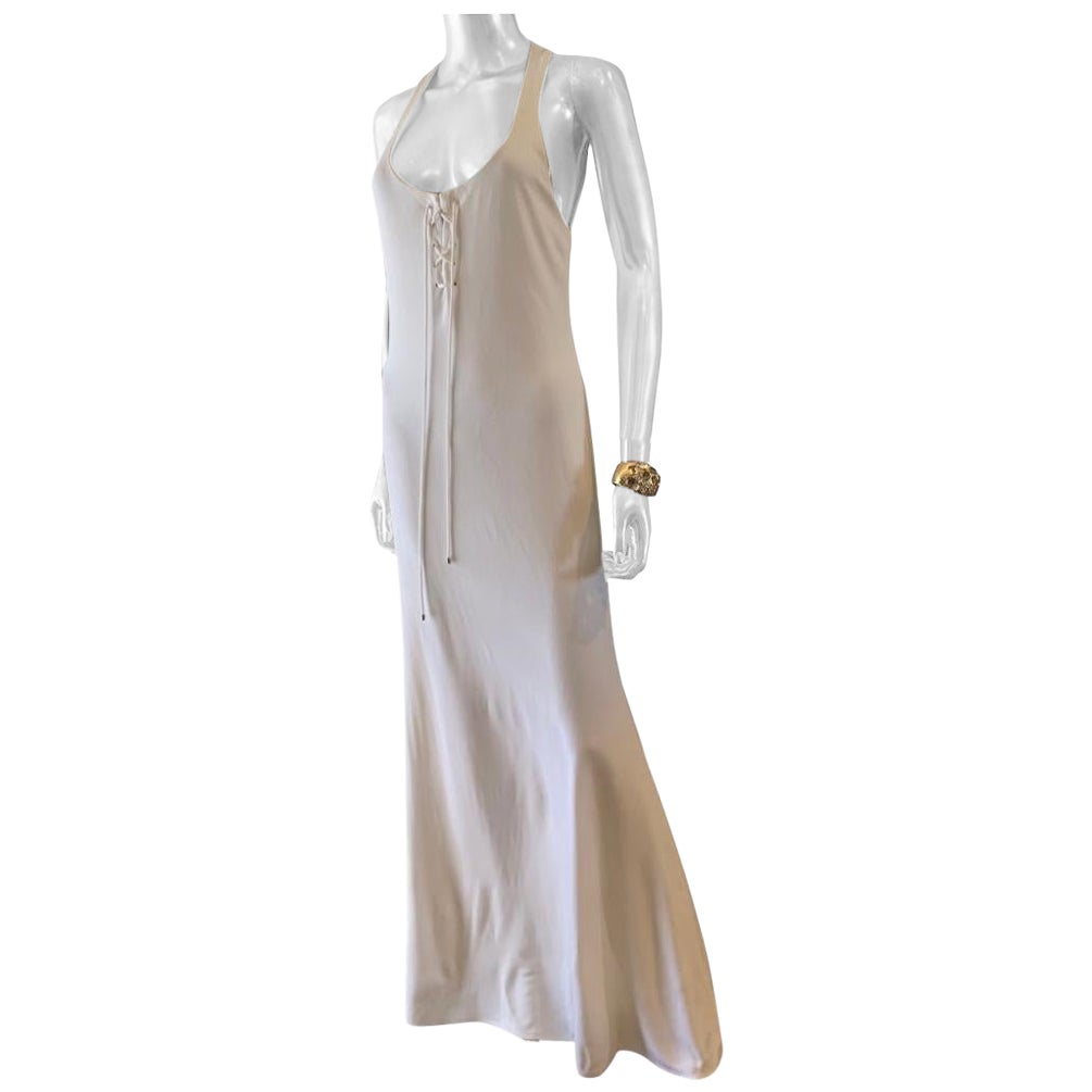 Ralph Lauren Collection White Matte Jersey Long Dress With Racer Back Size 8 For Sale