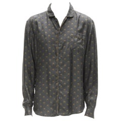 DOLCE GABBANA 100% silk grey Queen Bee print pajama shirt M