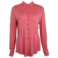 Chanel Pink Gold CC Buttons Silk Shirt 