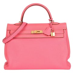 HERMÈS Rose Lipstick Togo Kelly en cuir 35cm Retourne