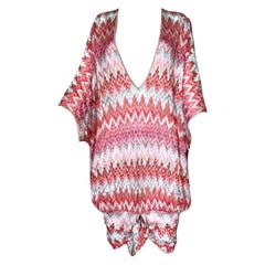 UNWORN Missoni Rosa gehäkeltes gestricktes Kaftan-Tunikakleid mit V-Ausschnitt 38