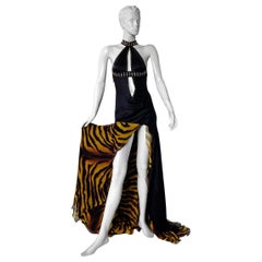 Versace Vintage Runway Bondage Kleid tiefer Ausschnitt Oberschenkel hoher Schlitz   WOW!