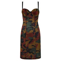 Jean Paul Gaultier Vintage Camouflage Print Stretch Bustier Mini Dress 