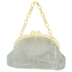 Whiting & Davis Ivory Enamel Mesh Handbag w Bakelite Chain and Frame, 1940s