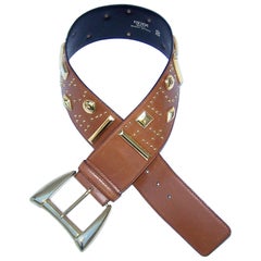 Escada Wide Leather Belt With Studs, 1980's