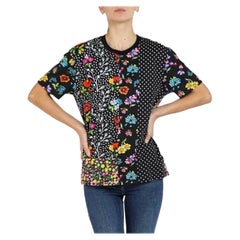 1990S Versace - Chemise en coton à pois floral noir et multicolore