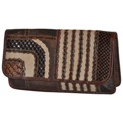 Carlos Falchi Multi-Textured Exotic Skins Coco Brown Clutch