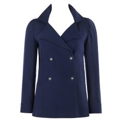 COURREGES PARIS c.1970's Vtg Navy Blue Wool Double Breasted Blazer Jacket 