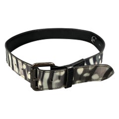 JUST CAVALLI Size 32 Black White Zebra Leather Acetate Belt