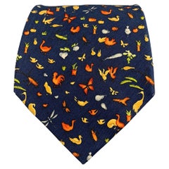 SALVATORE FERRAGAMO Navy Orange Animals Silk Tie