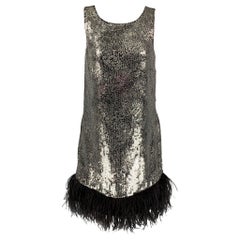 Used BADGLEY MISCHKA COLLECTION Size S Black Polyester Sequined Ostrich Feather Dress