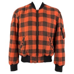 R13 Size M Orange Black Plaid Cotton Reversible Jacket