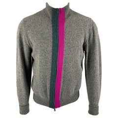 BALLANTYNE Size M Grey Fuchsia Vertical Stripe Wool Zip Up Cardigan