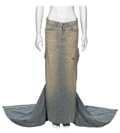 Ralph Lauren Distressed Sand gewaschener Denim-Maxirock mit Schleppe aus Denim, Frühjahr/Sommer 2003