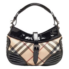 Burberry Black/Beige Nova Check PVC et cuir verni Hobo