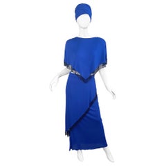 Holly’s Harp 1970s Royal Blue Silk Jersey Beaded 3 Piece Vintage 70s Ensemble