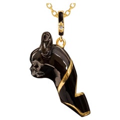 Naimah, French Bulldog Whistle Pendant Necklace, Black Enamel