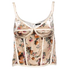 R13 Cream Floral Print Velvet Corset Camisole S