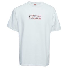 Supreme White Logo Print Cotton Crew Neck T-Shirt L