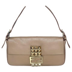 Fendi Baguette Beige Leather with Gold Studded Metal Buckle