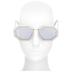 KAREN WALKER Moon Disco grey acetate handmade hexagon arrow sunglasses